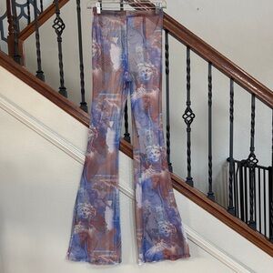 Sheer Flared Pants with Statue Print
